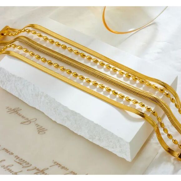 18K Gold Plated Waterproof Stainless Steel Multi Strand Bracelet A-1,6 - Picture 3 of 6